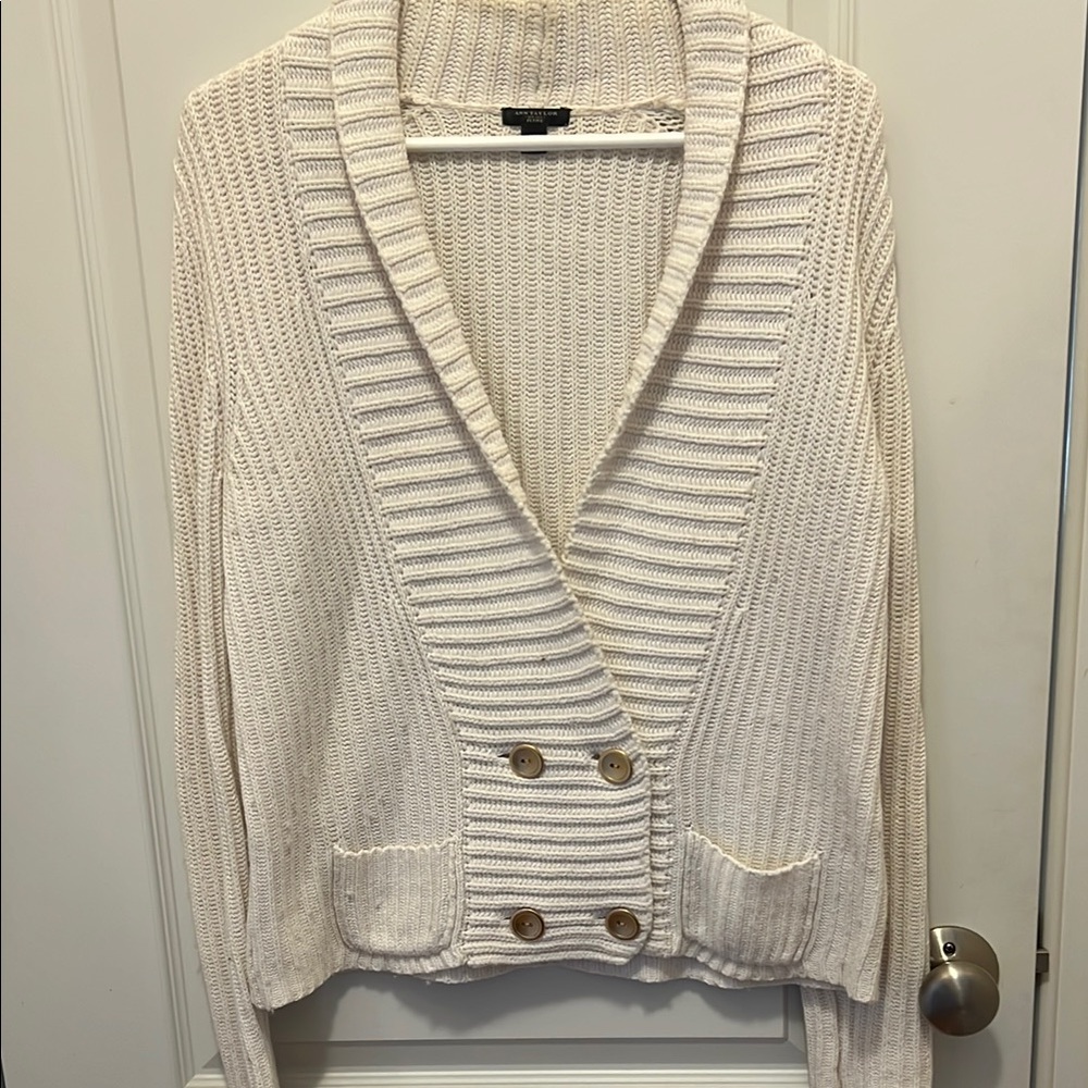 Ann Taylor Cozy Cream Sweater with Button Detail